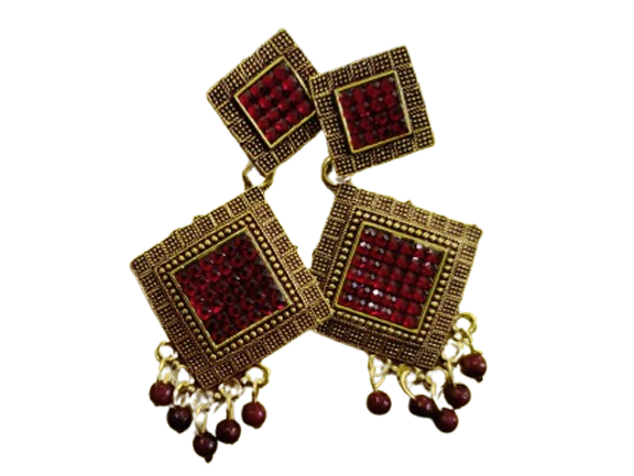 traditional-gold-toned-square-jhumka-earrings-with-red-stone-embellishments